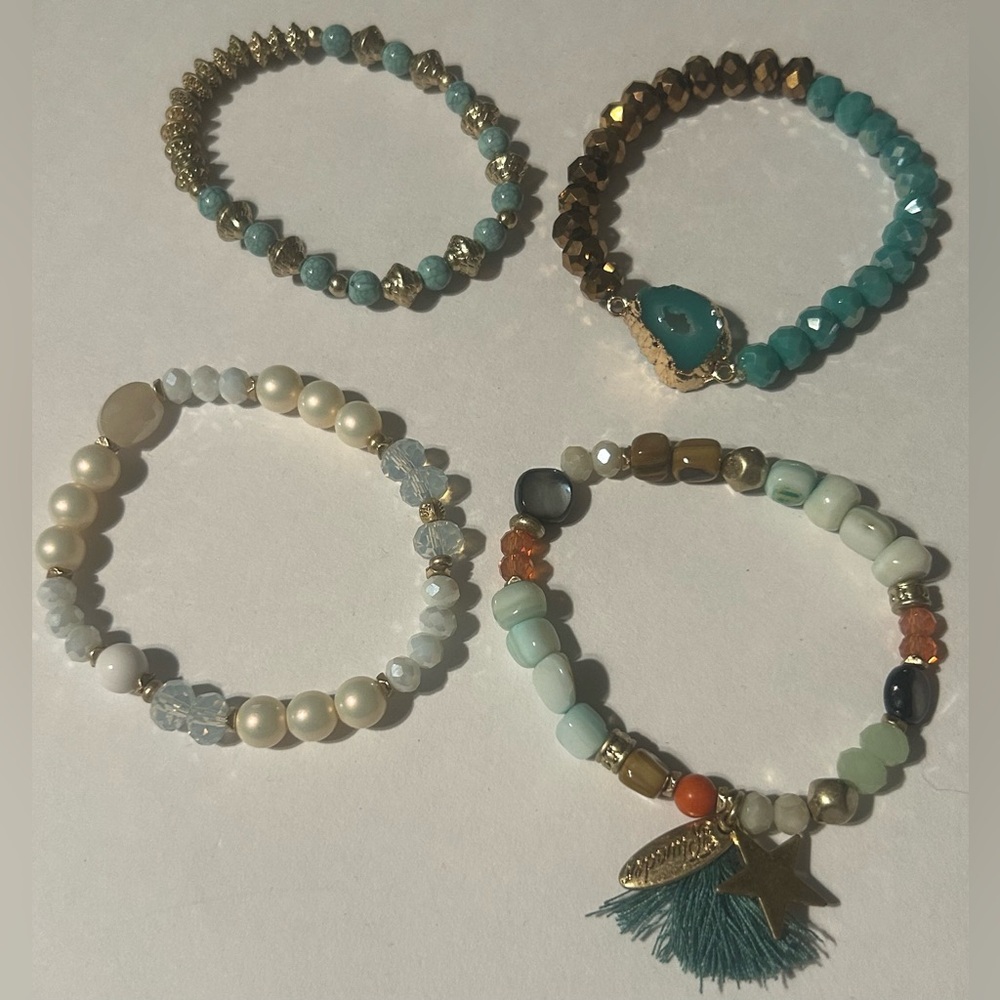 Plunder Beaded Bracelet Set with Gold Star and Teal Tassel